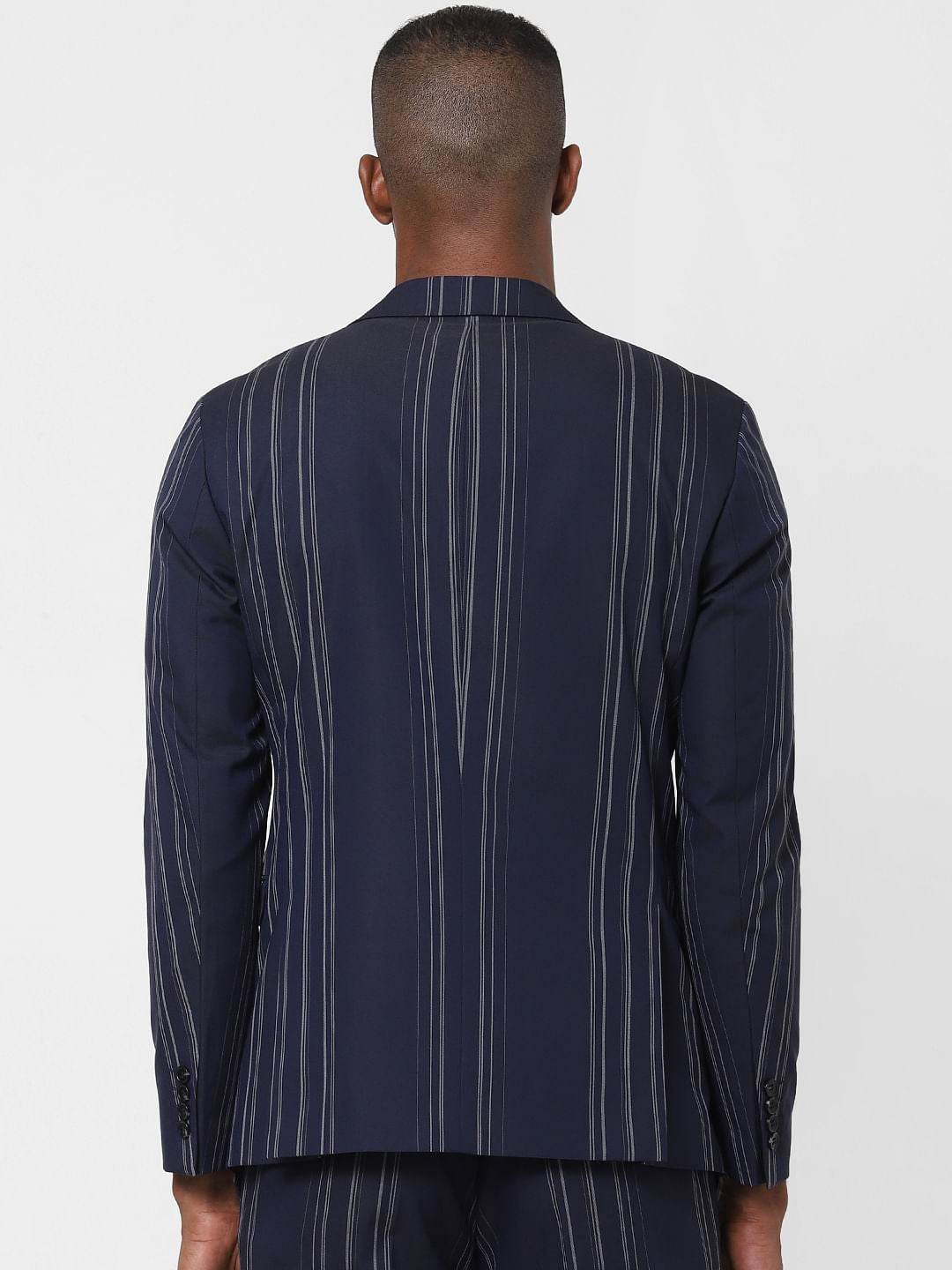 Navy Blue Striped Formal Blazer