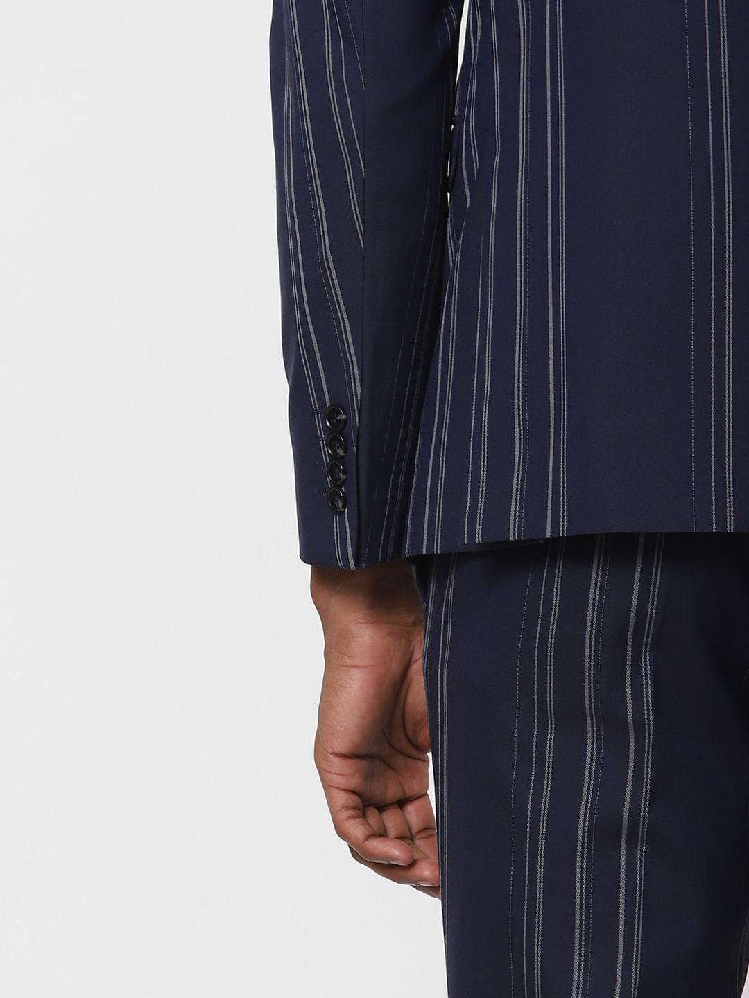 Navy Blue Striped Formal Blazer