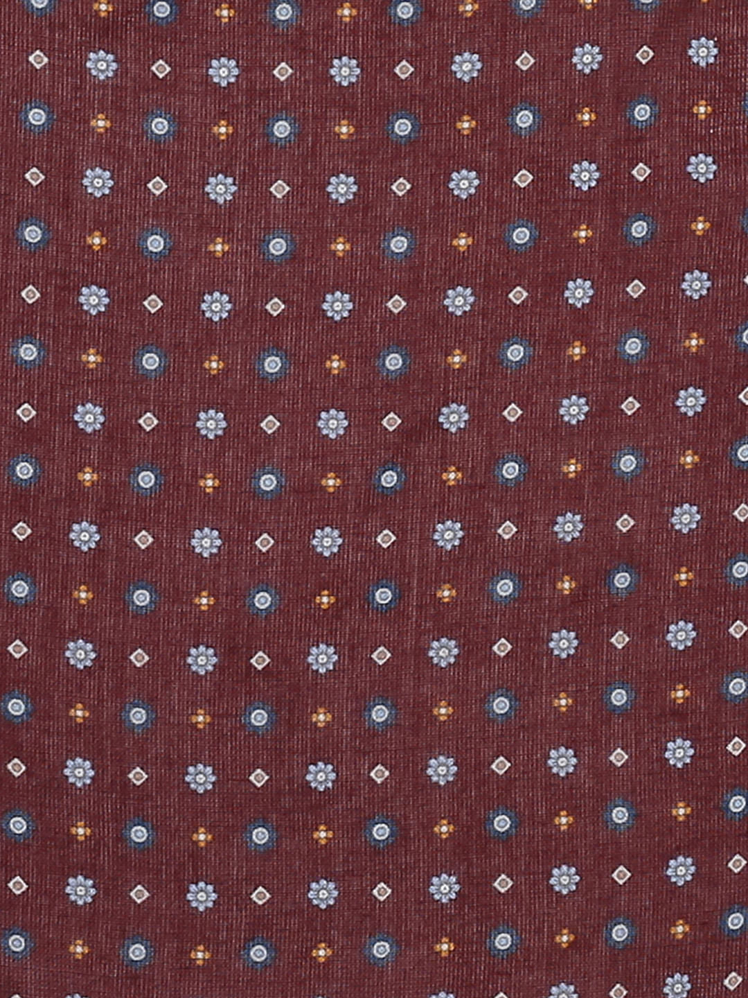 Burgundy Printed Linen Pocket Square