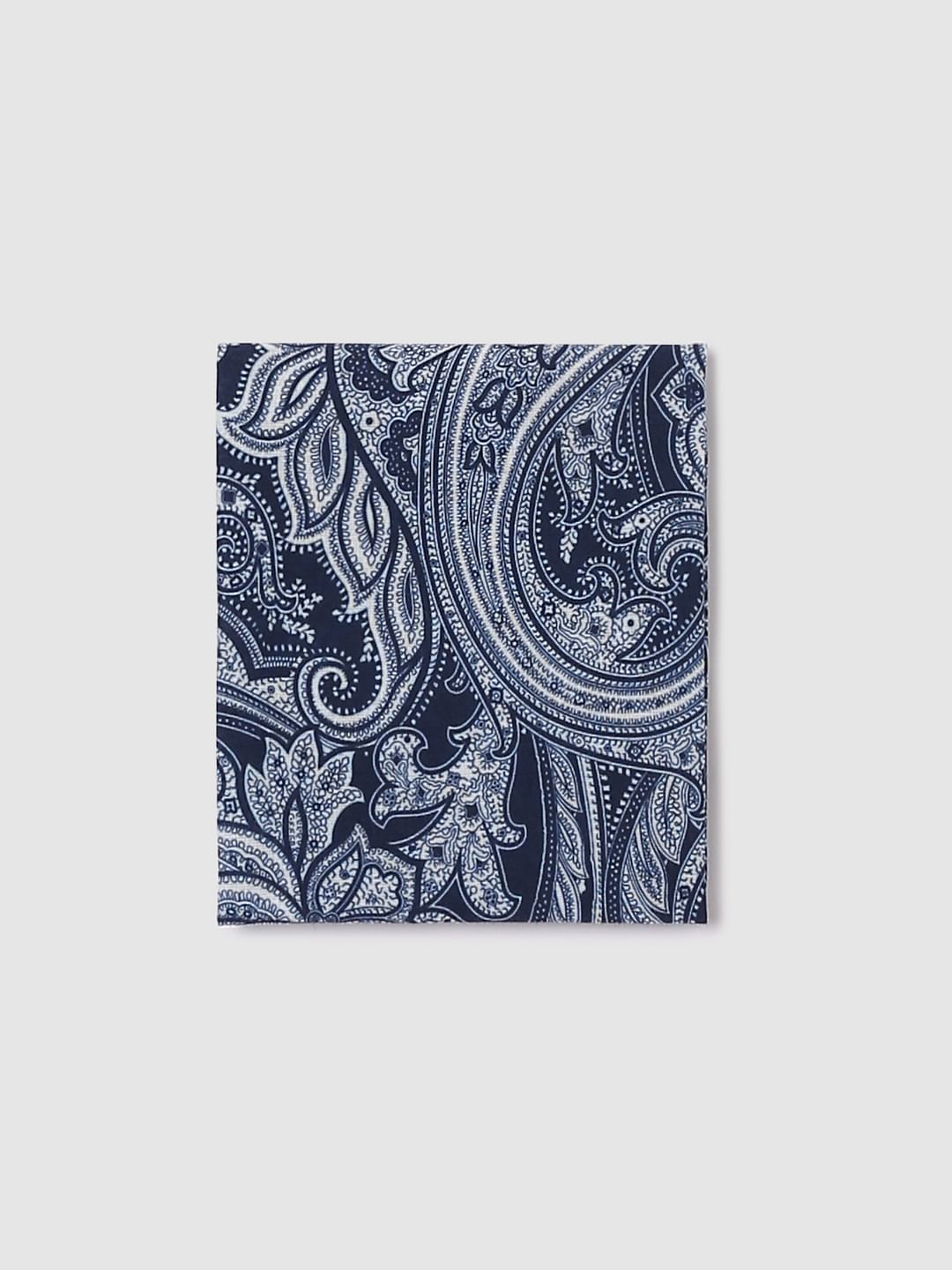 Blue Paisley Print Linen Pocket Square
