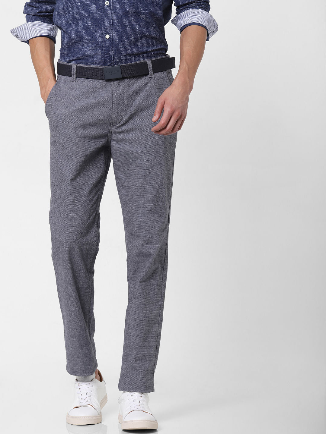 Blue Mid Rise Slim Fit Chinos