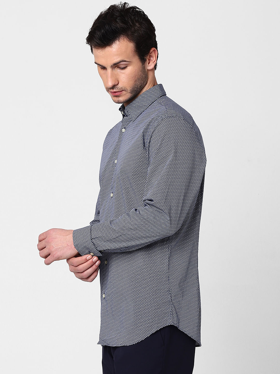 Blue Self Design Full Sleeves Shirt