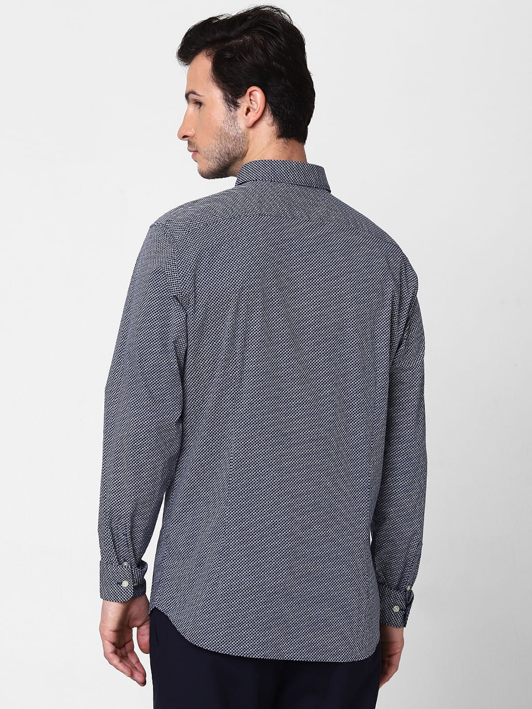 Blue Self Design Full Sleeves Shirt