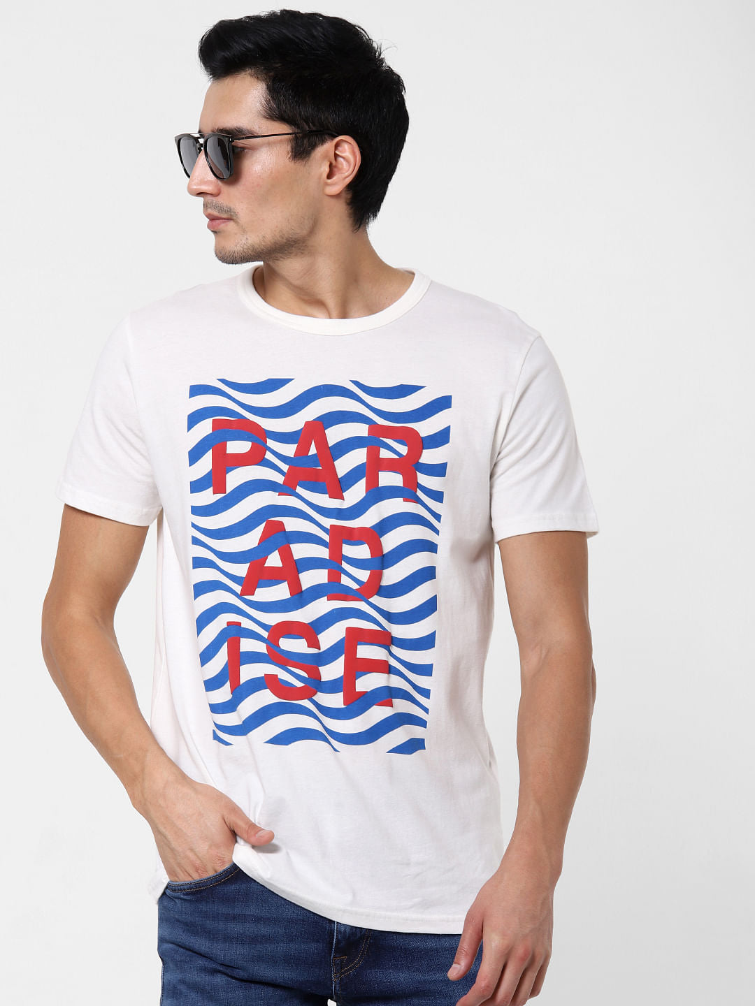 White Text Print Crew Neck T-Shirt