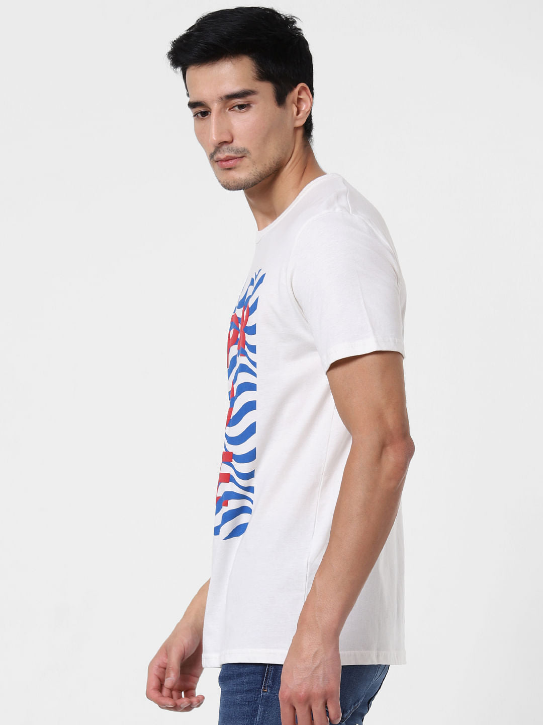 White Text Print Crew Neck T-Shirt