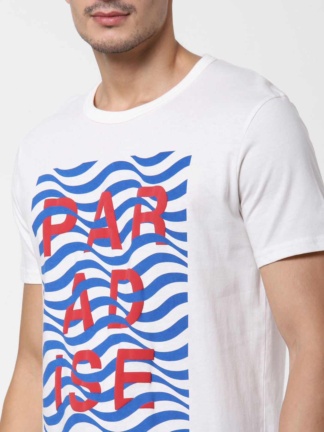 White Text Print Crew Neck T-Shirt