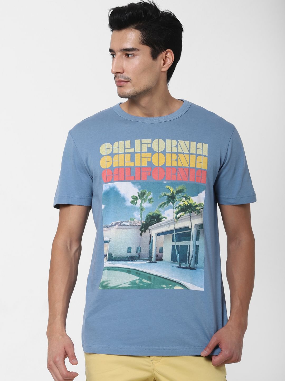 Blue Graphic Print Crew Neck T-Shirt