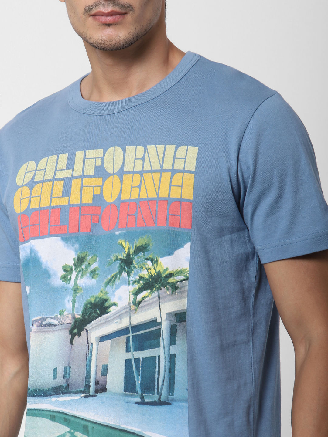 Blue Graphic Print Crew Neck T-Shirt