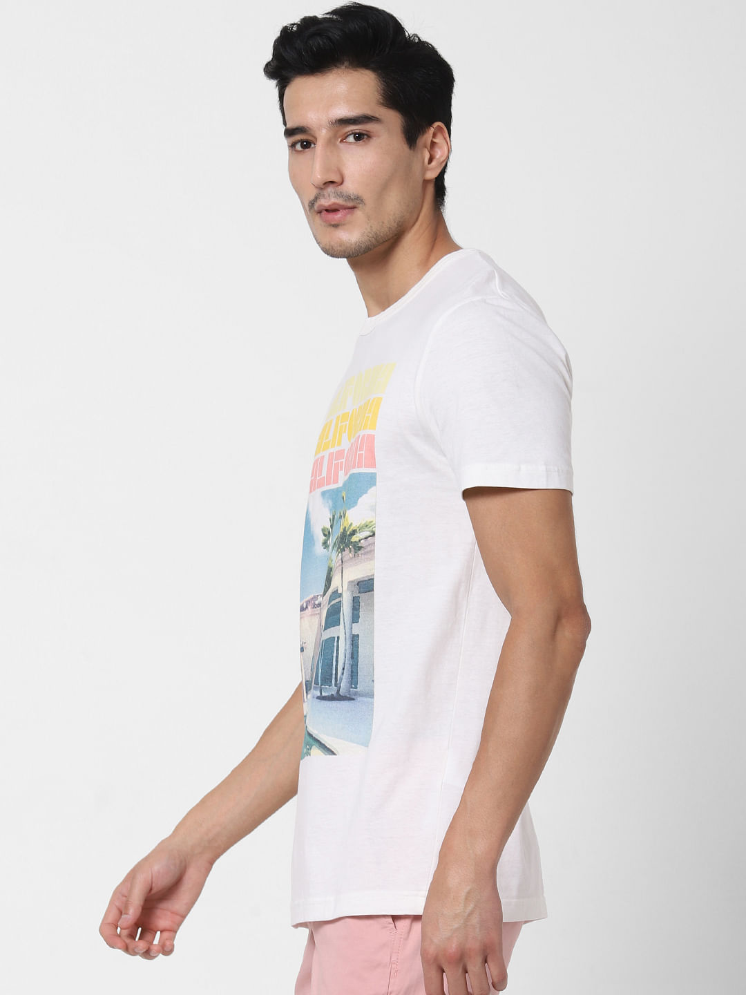 White Graphic Print Crew Neck T-Shirt