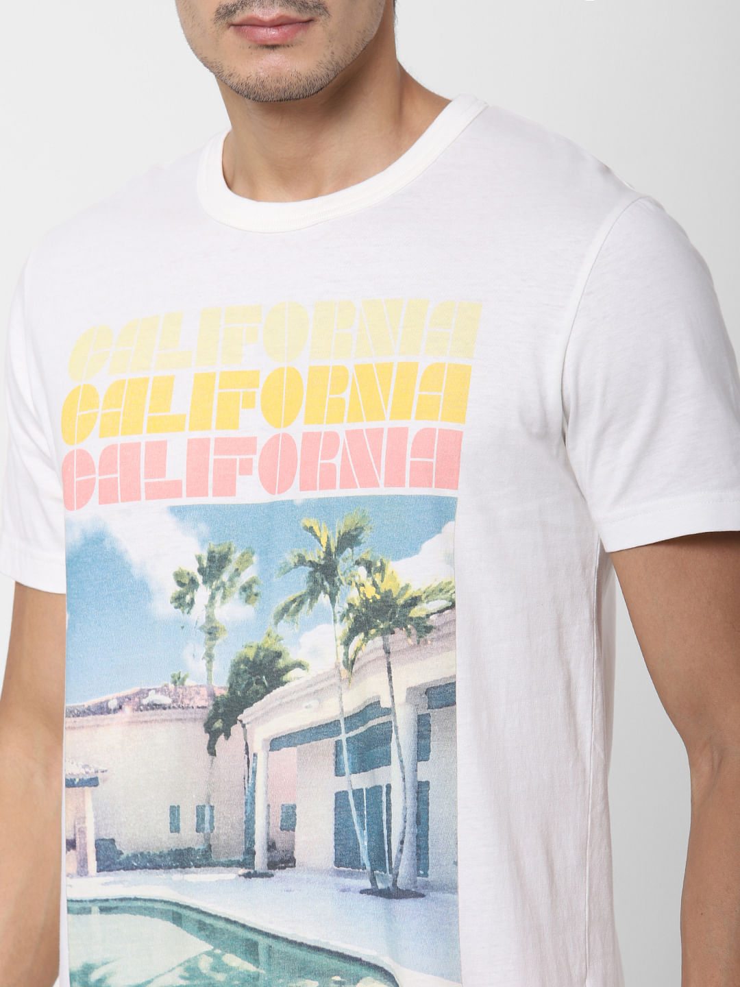 White Graphic Print Crew Neck T-Shirt
