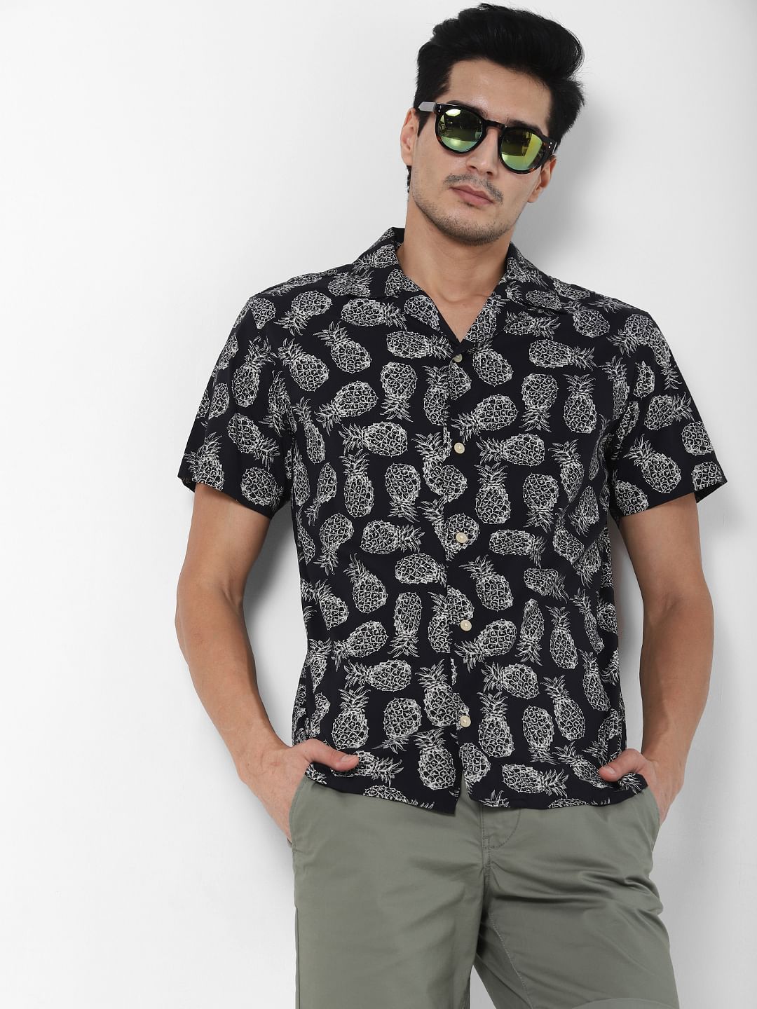 Black All Over Print Short Sleeves Shirt