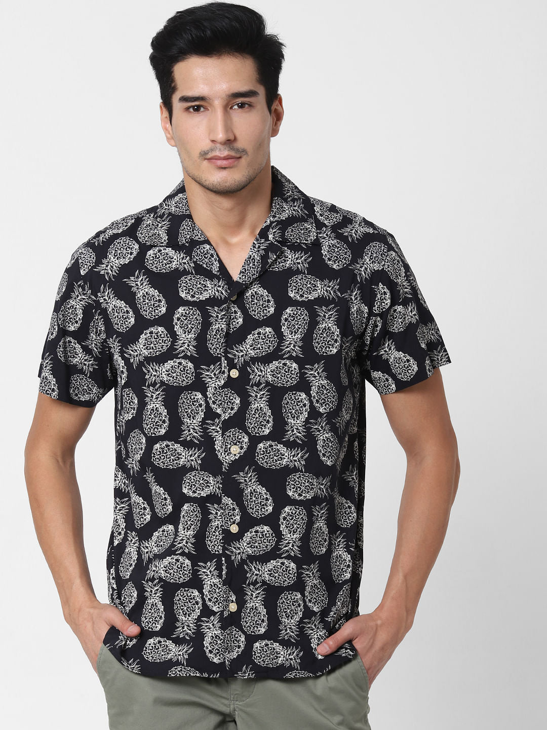 Black All Over Print Short Sleeves Shirt