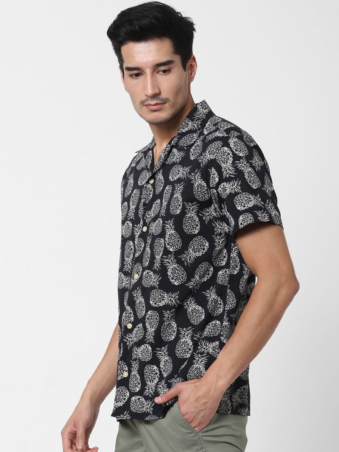 Black All Over Print Short Sleeves Shirt