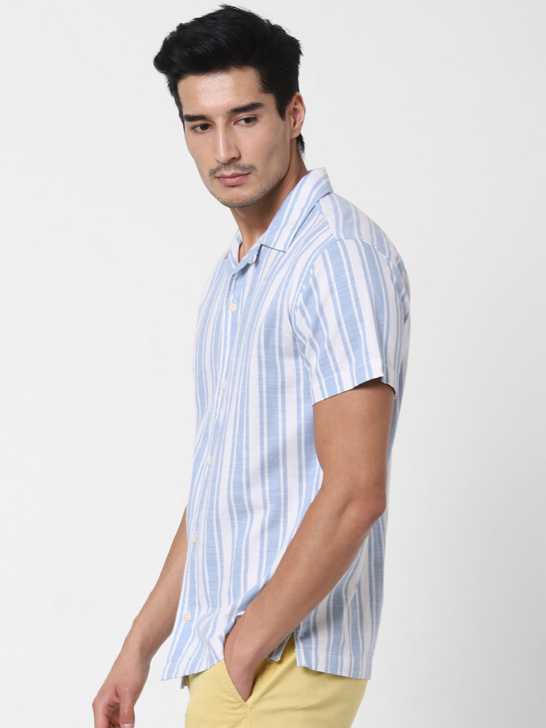 Light Blue Striped Short Sleeves Shirt