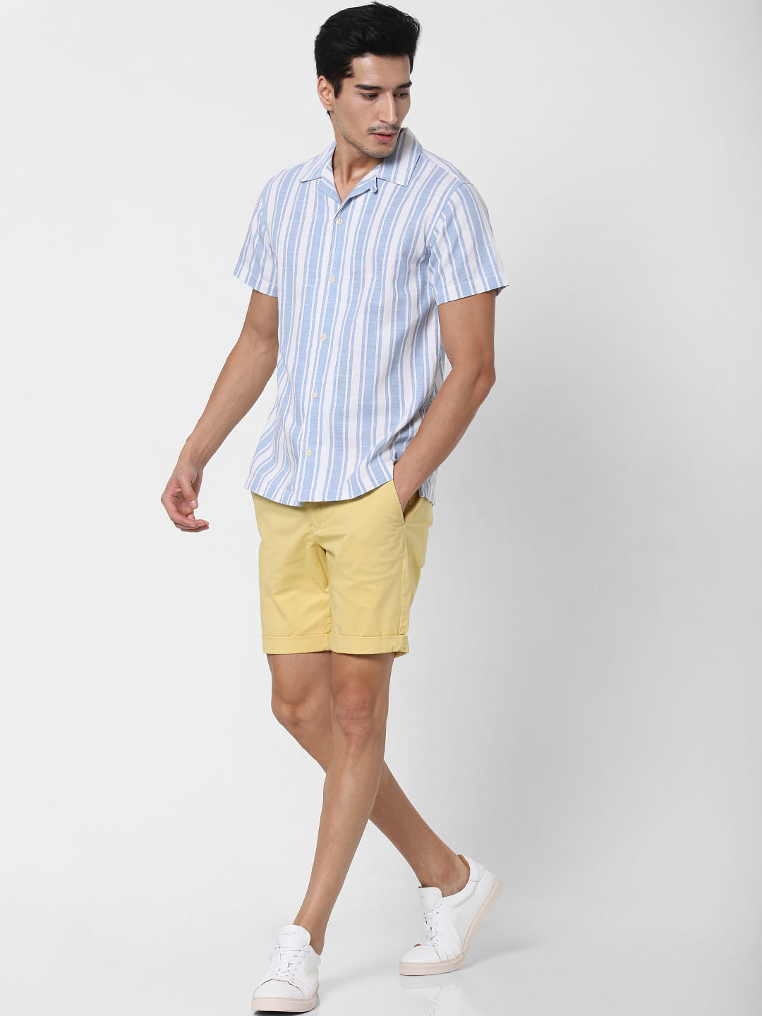 Light Blue Striped Short Sleeves Shirt