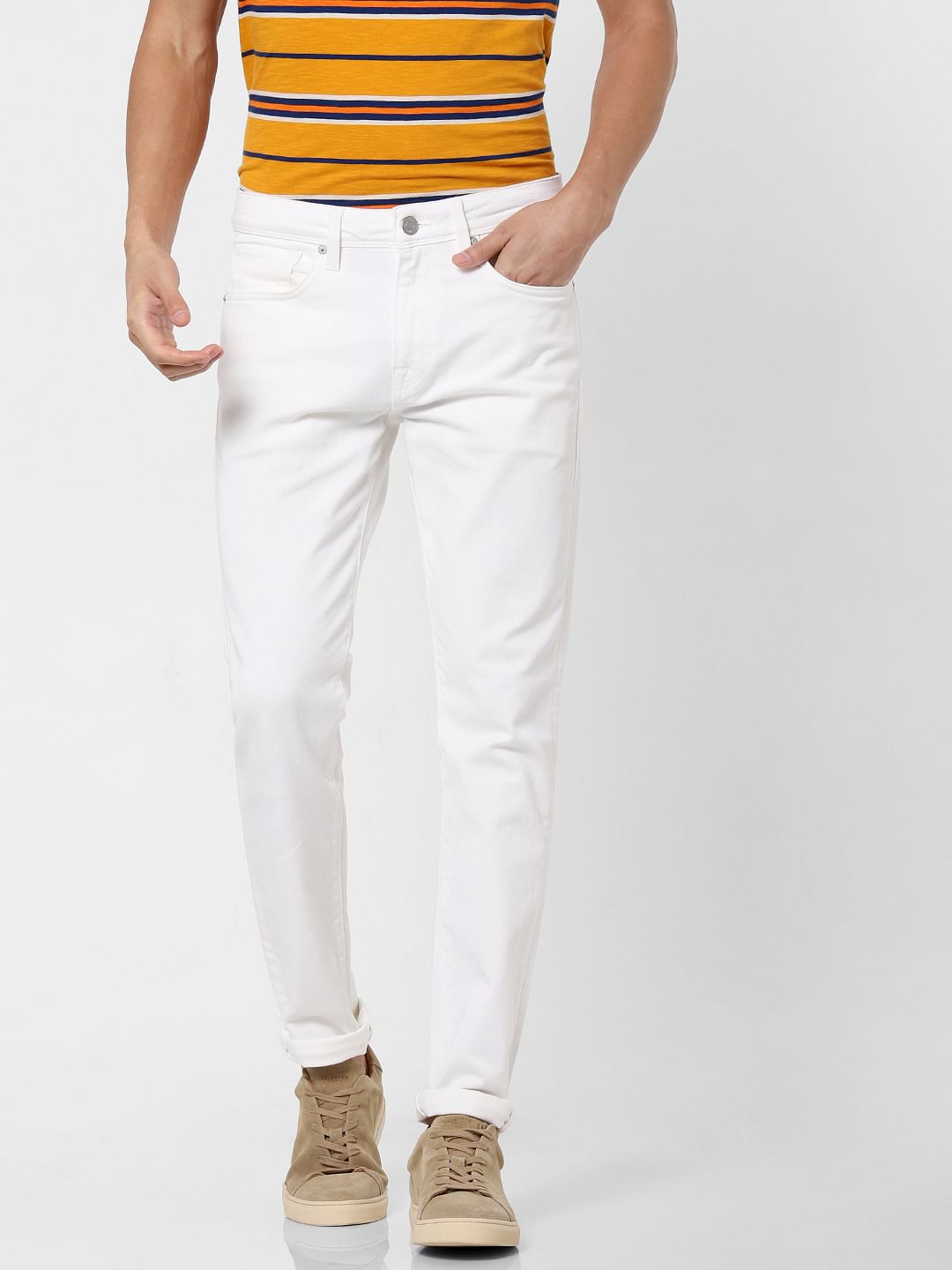 White Mid Rise Leon Slim Fit Jeans