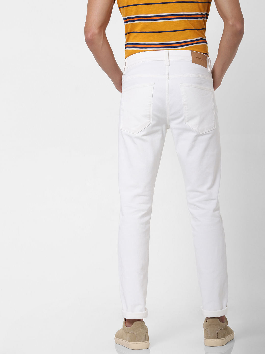 White Mid Rise Leon Slim Fit Jeans