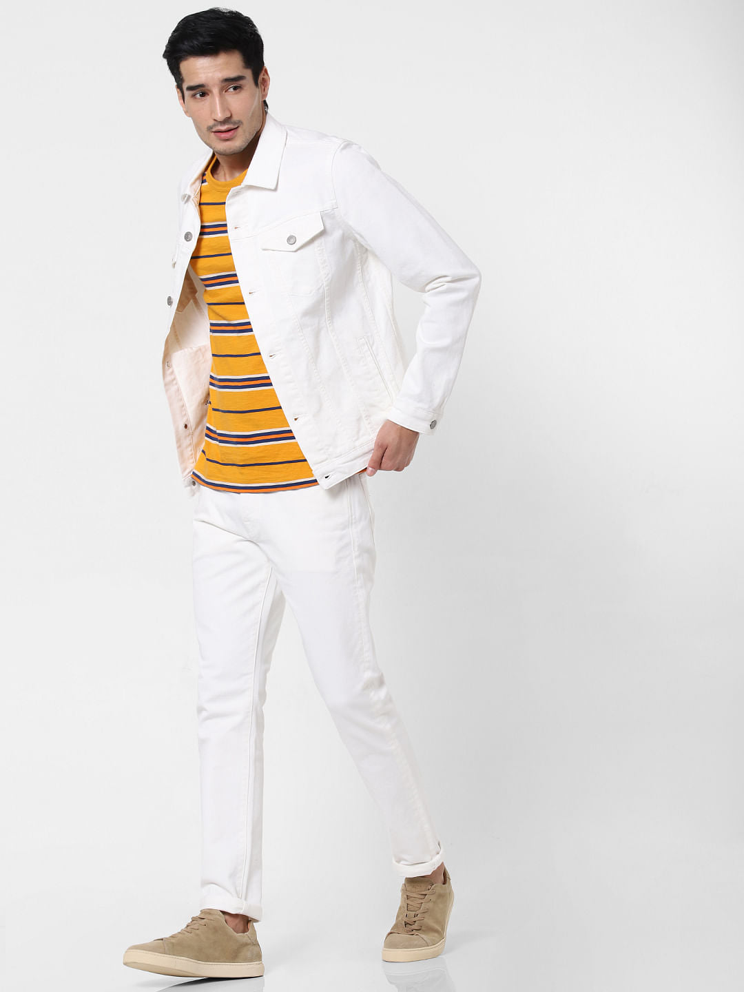White Mid Rise Leon Slim Fit Jeans