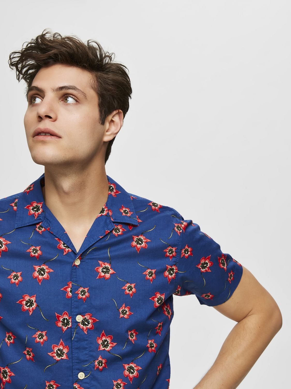 Blue Organic Cotton Half Sleeves Floral Shirt