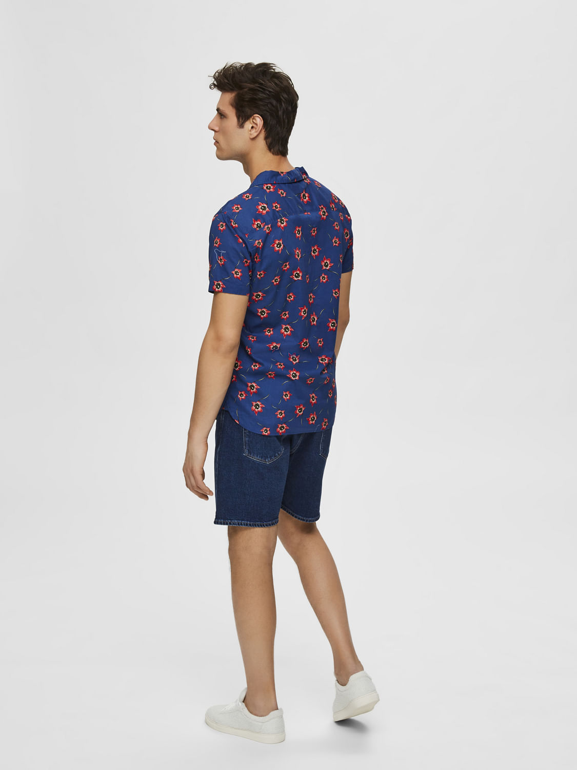 Blue Organic Cotton Half Sleeves Floral Shirt