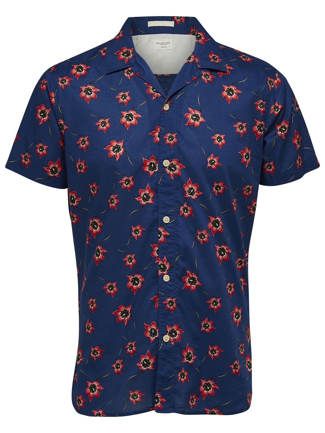 Blue Organic Cotton Half Sleeves Floral Shirt