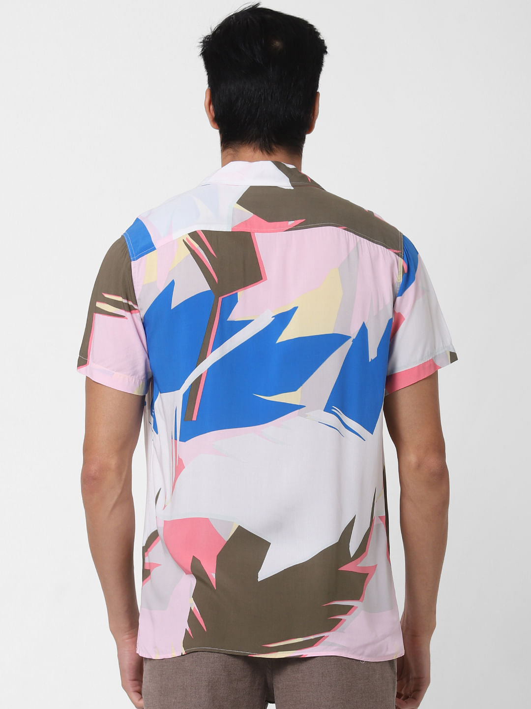 White Abstract Print Short Sleeves Shirt