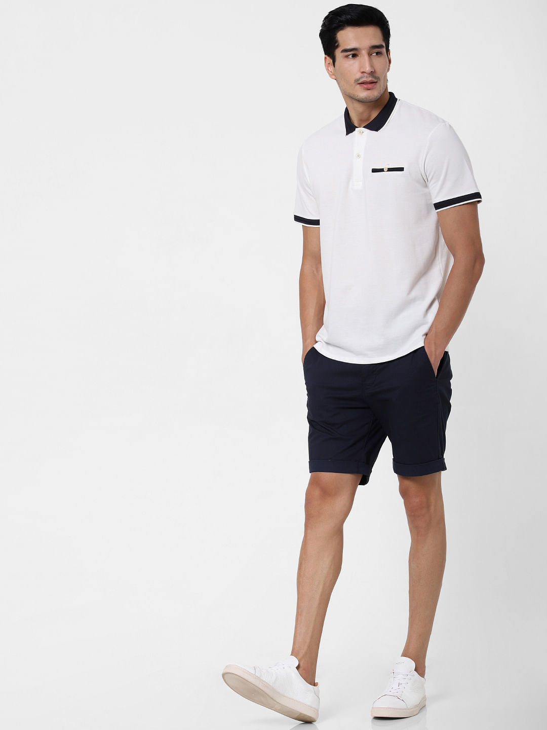 White Contrast Tipping Polo T-Shirt