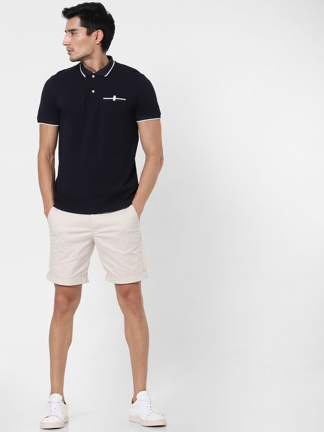 Dark Blue Contrast Tipping Polo T-Shirt