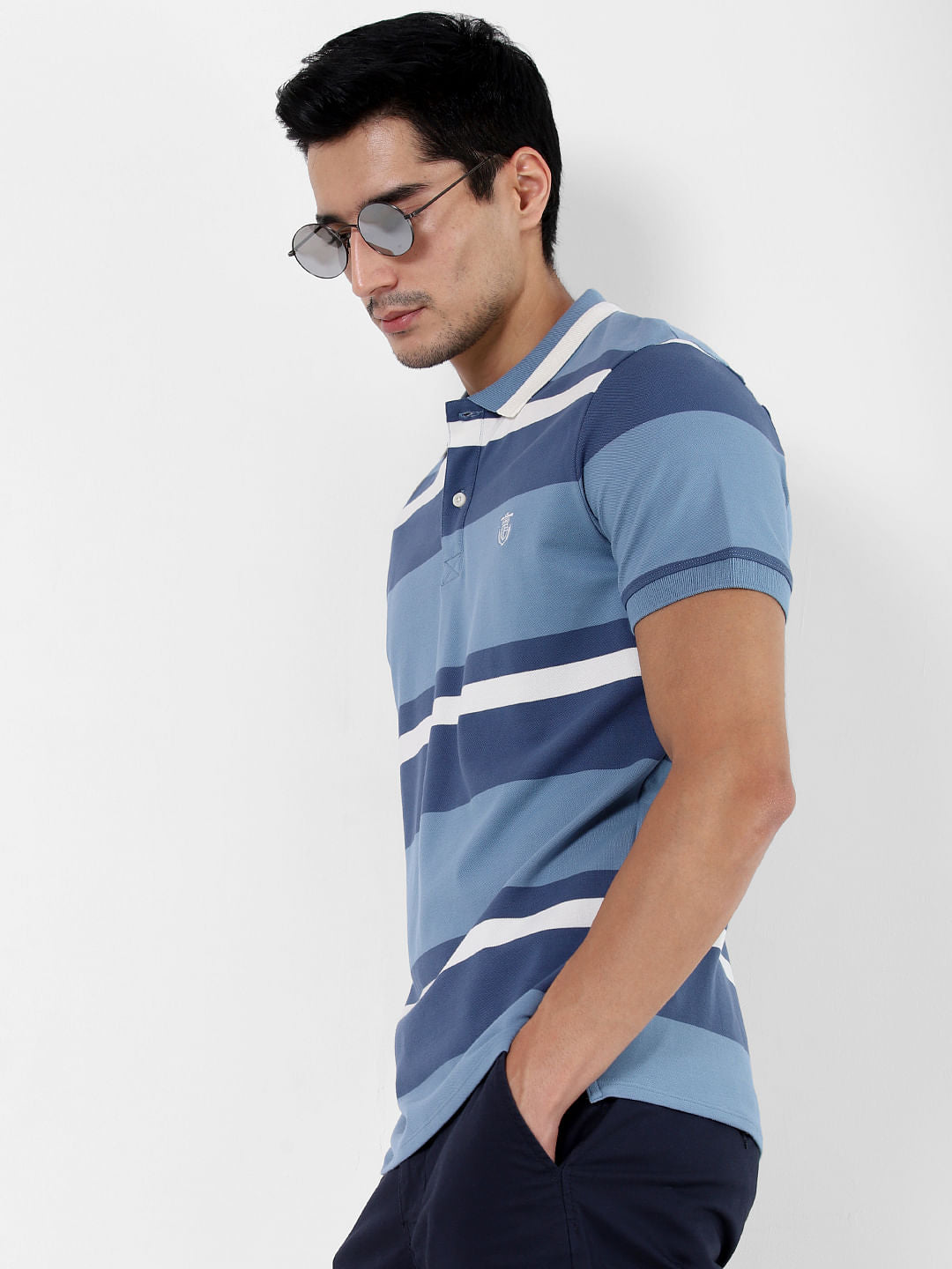 Blue Colourblocked Polo T-Shirt