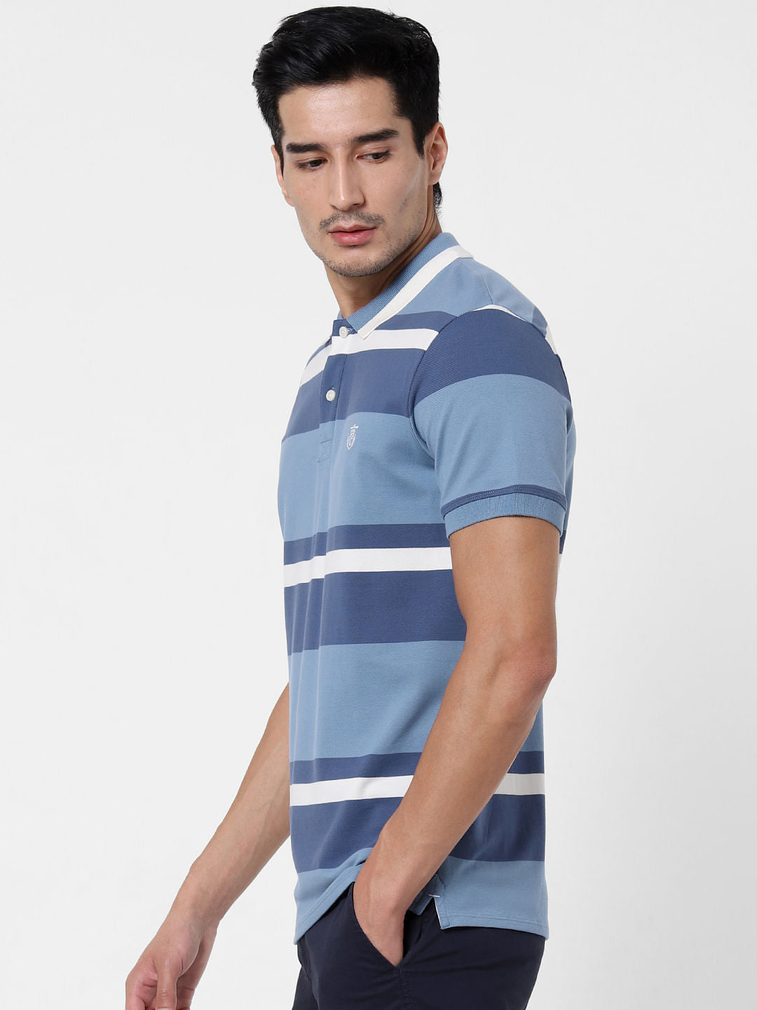 Blue Colourblocked Polo T-Shirt