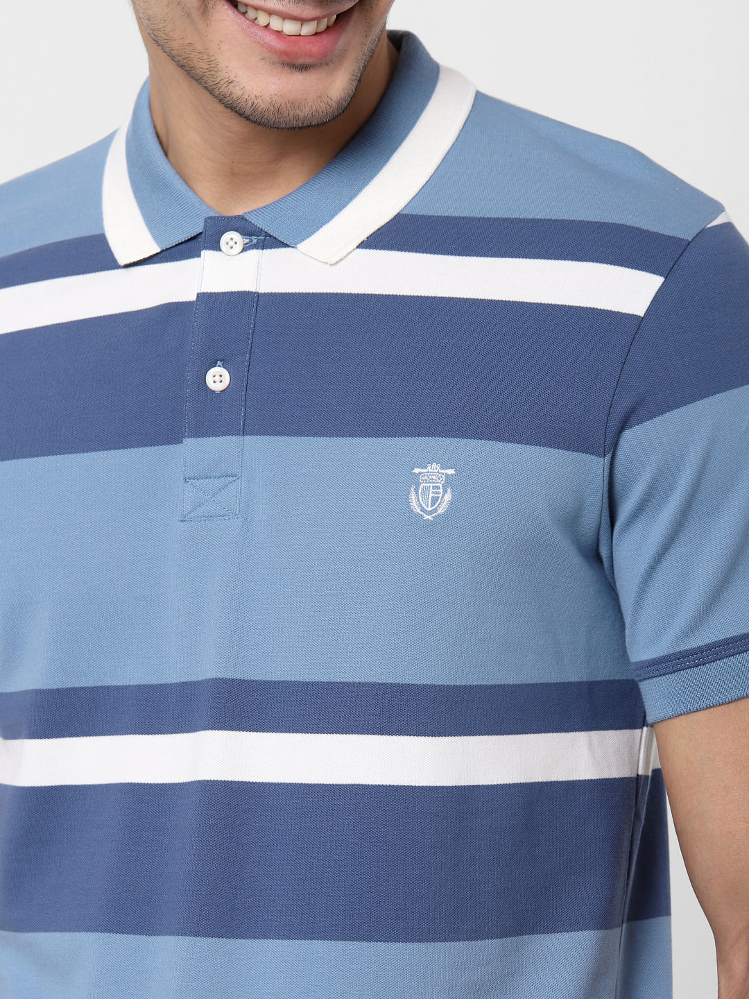 Blue Colourblocked Polo T-Shirt
