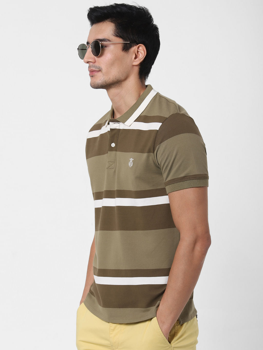 Green Colourblocked Polo T-Shirt