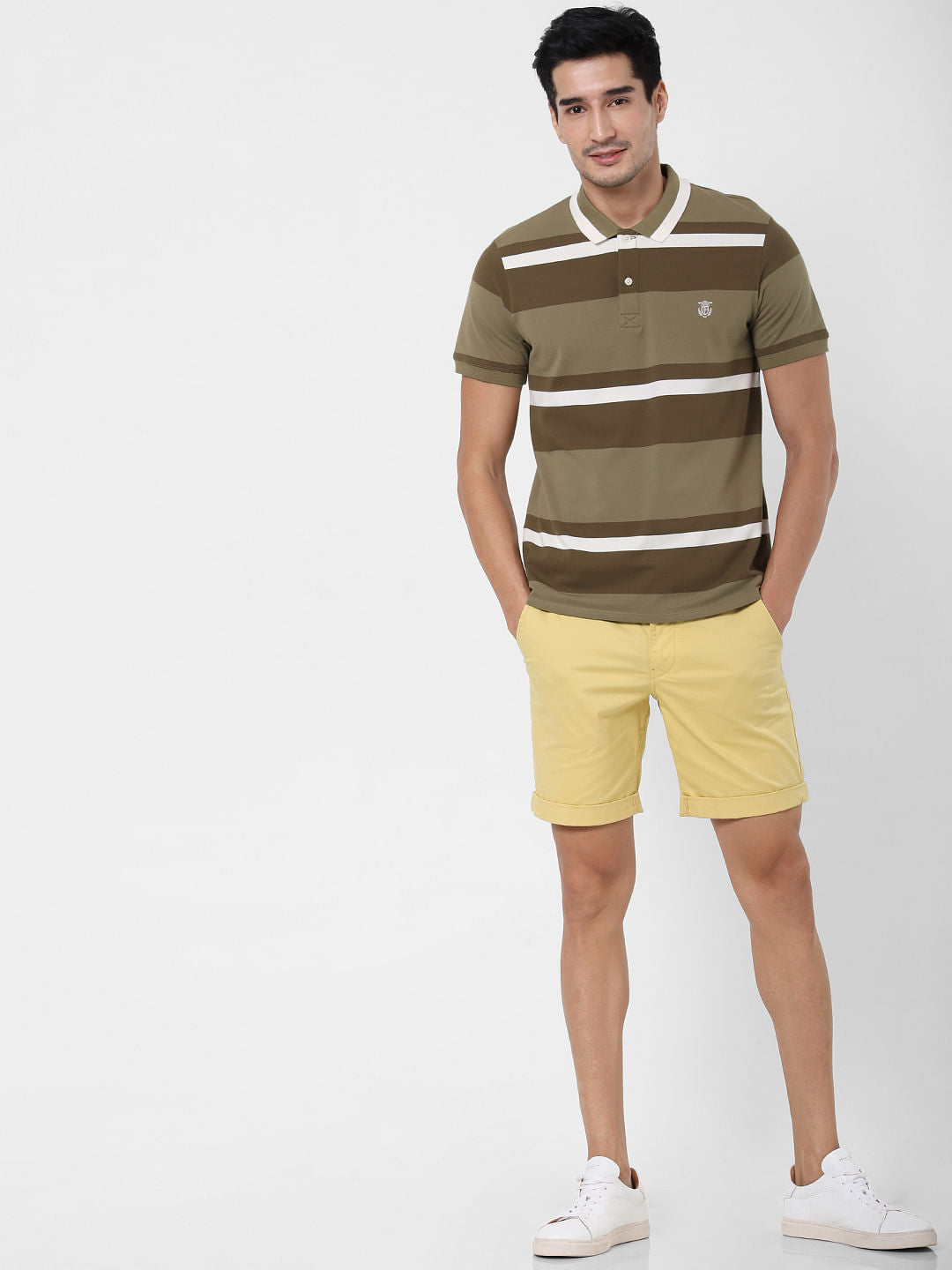Green Colourblocked Polo T-Shirt