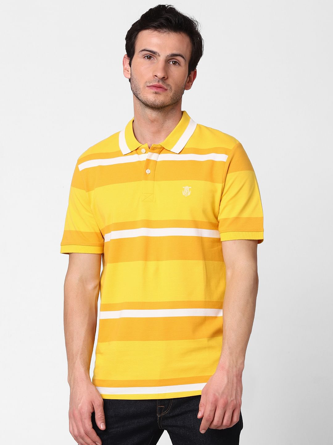 Yellow Striped Polo Neck T-Shirt