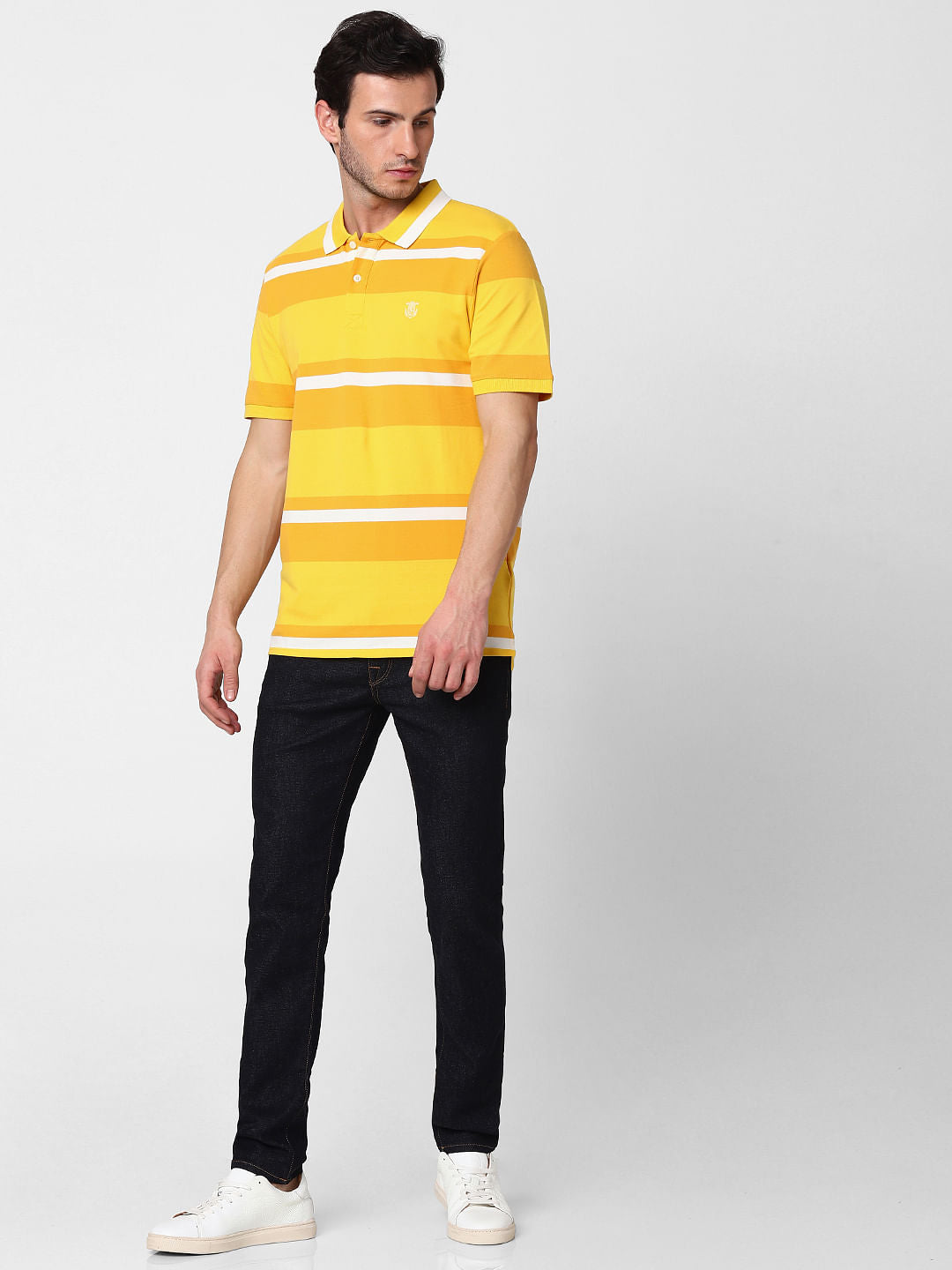 Yellow Striped Polo Neck T-Shirt