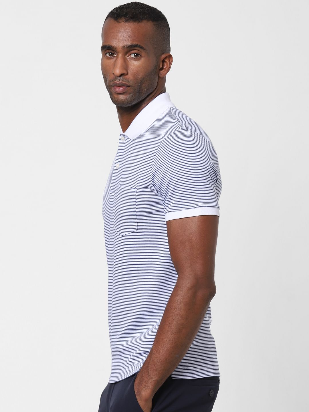 White Striped Polo Neck T-Shirt