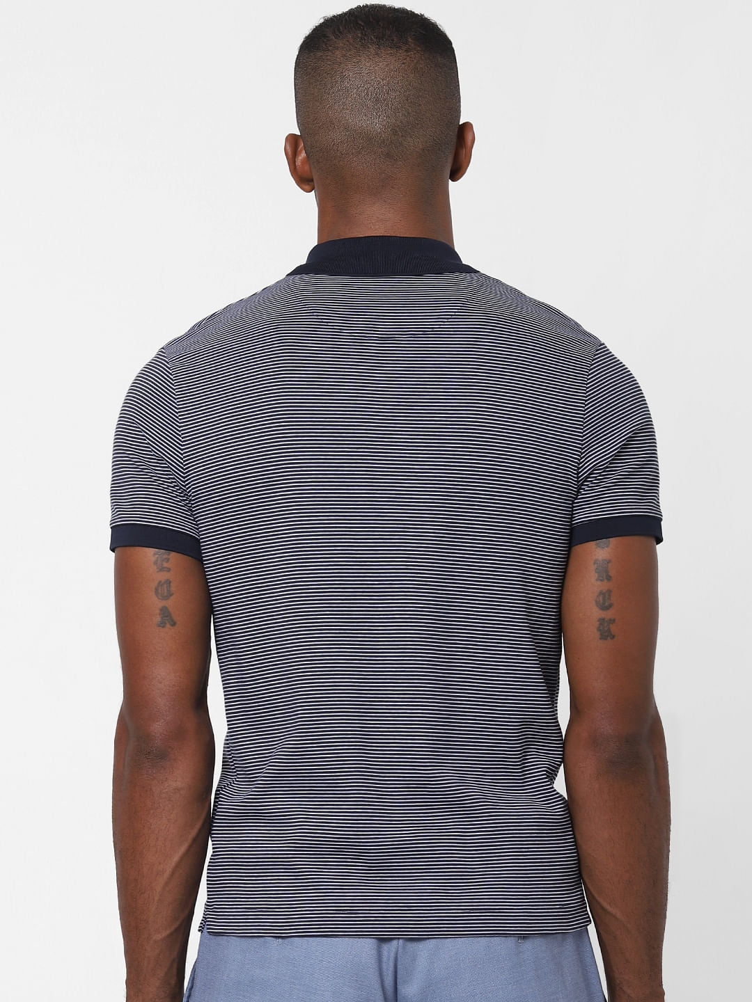 Blue Striped Polo Neck T-Shirt