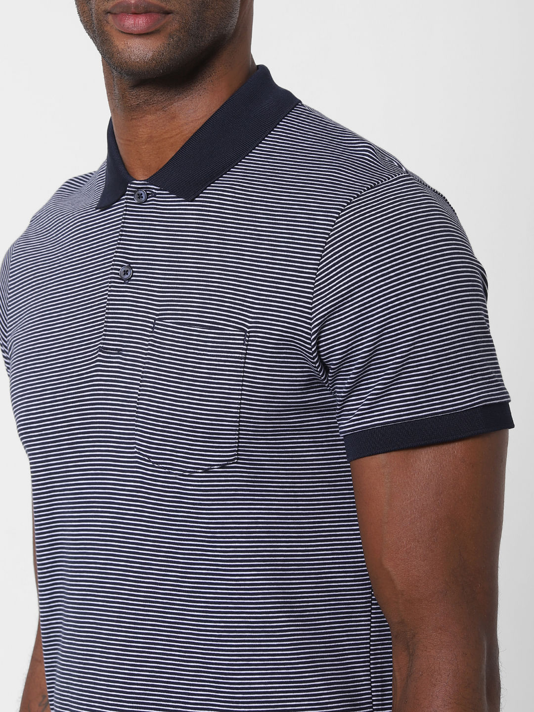 Blue Striped Polo Neck T-Shirt