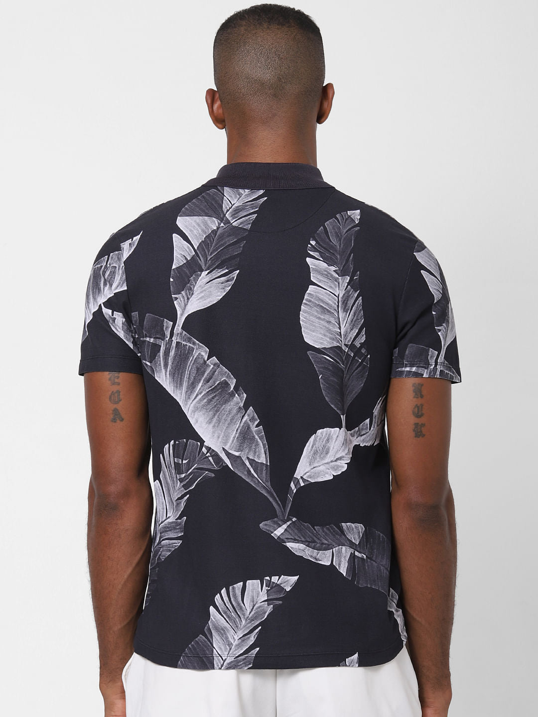 Black Printed Polo Neck T-Shirt