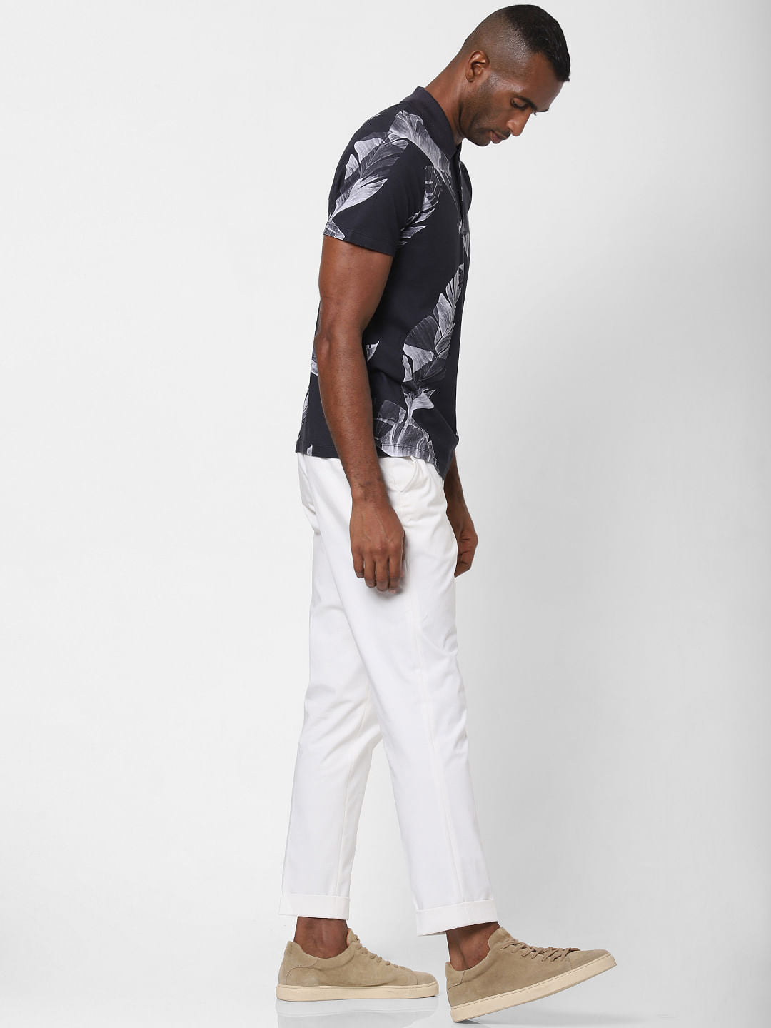 Black Printed Polo Neck T-Shirt