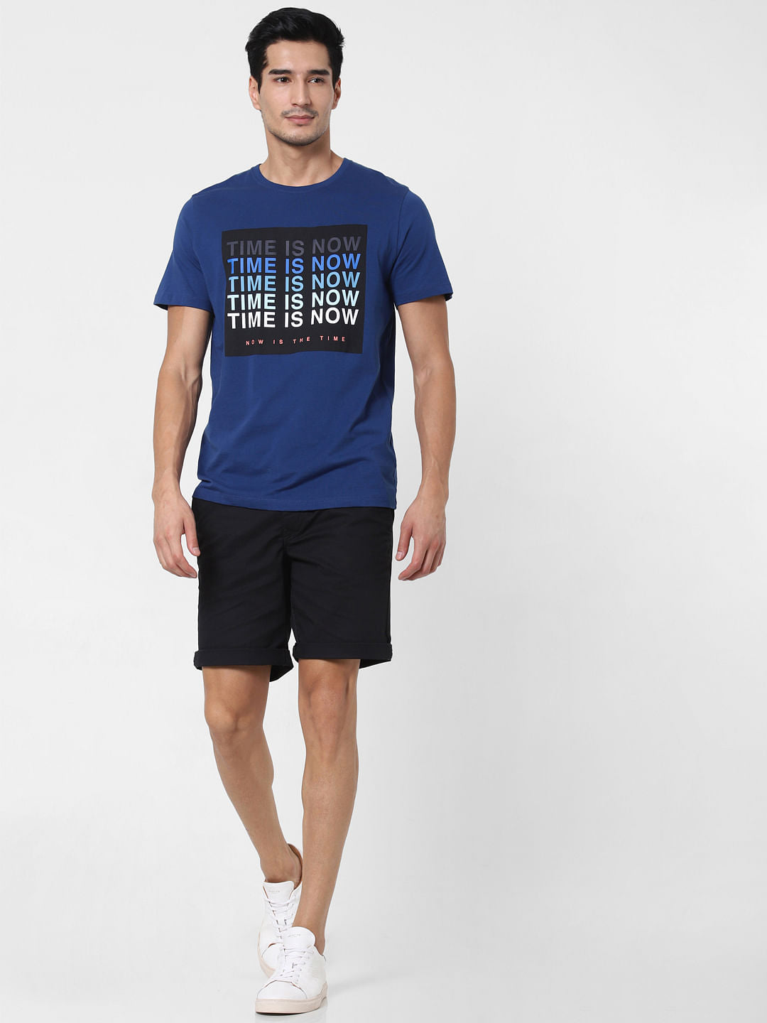 Blue Slogan Print Crew Neck T-Shirt