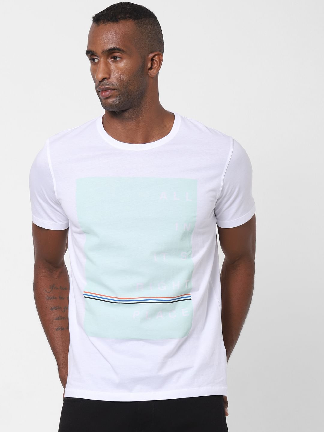 White Patch Print Crew Neck T-Shirt