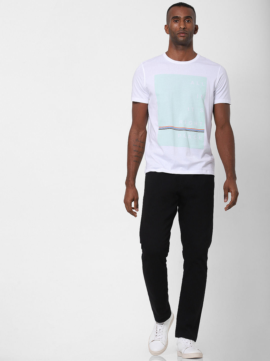 White Patch Print Crew Neck T-Shirt