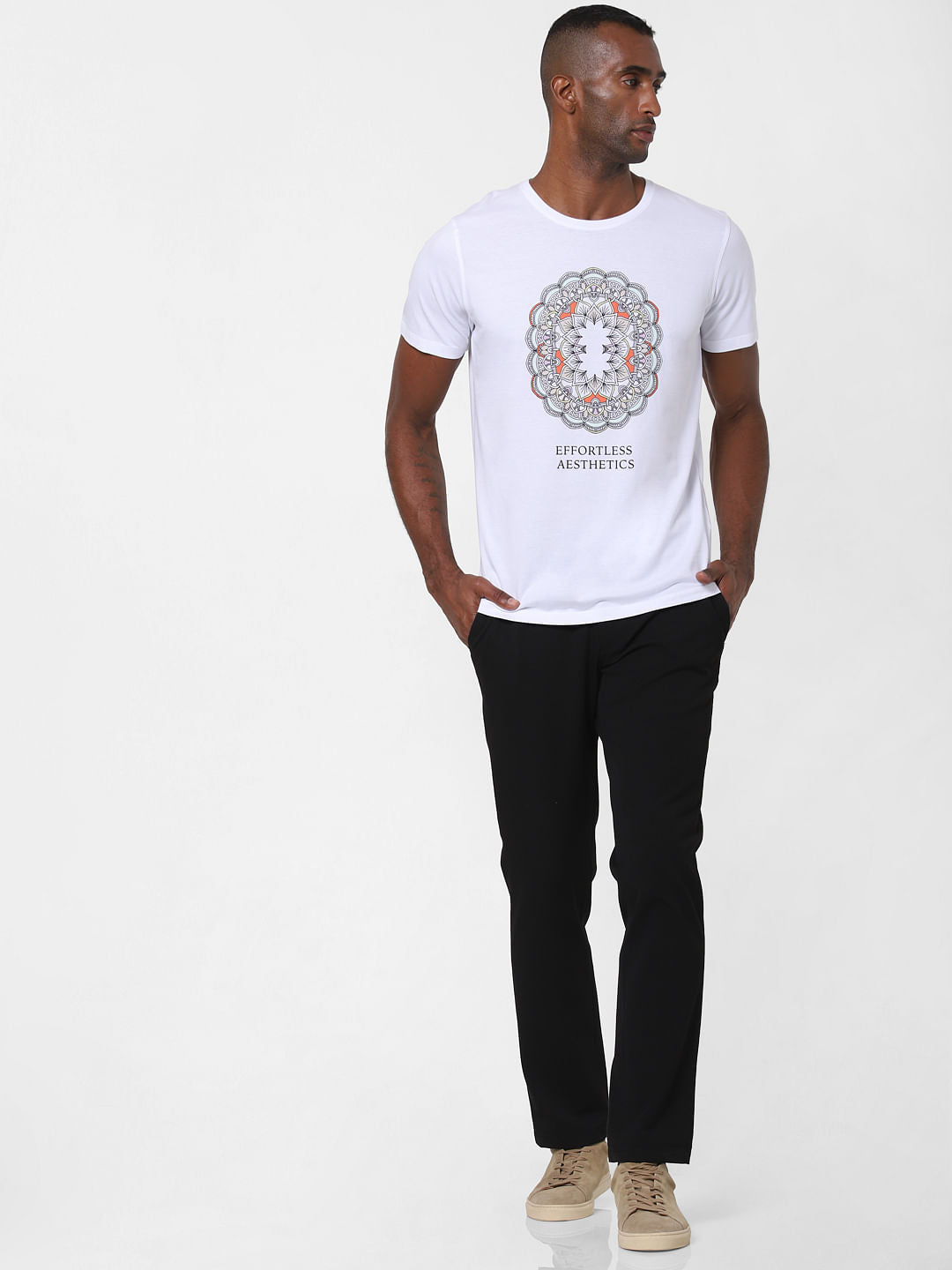 White Graphic Print Crew Neck T-Shirt