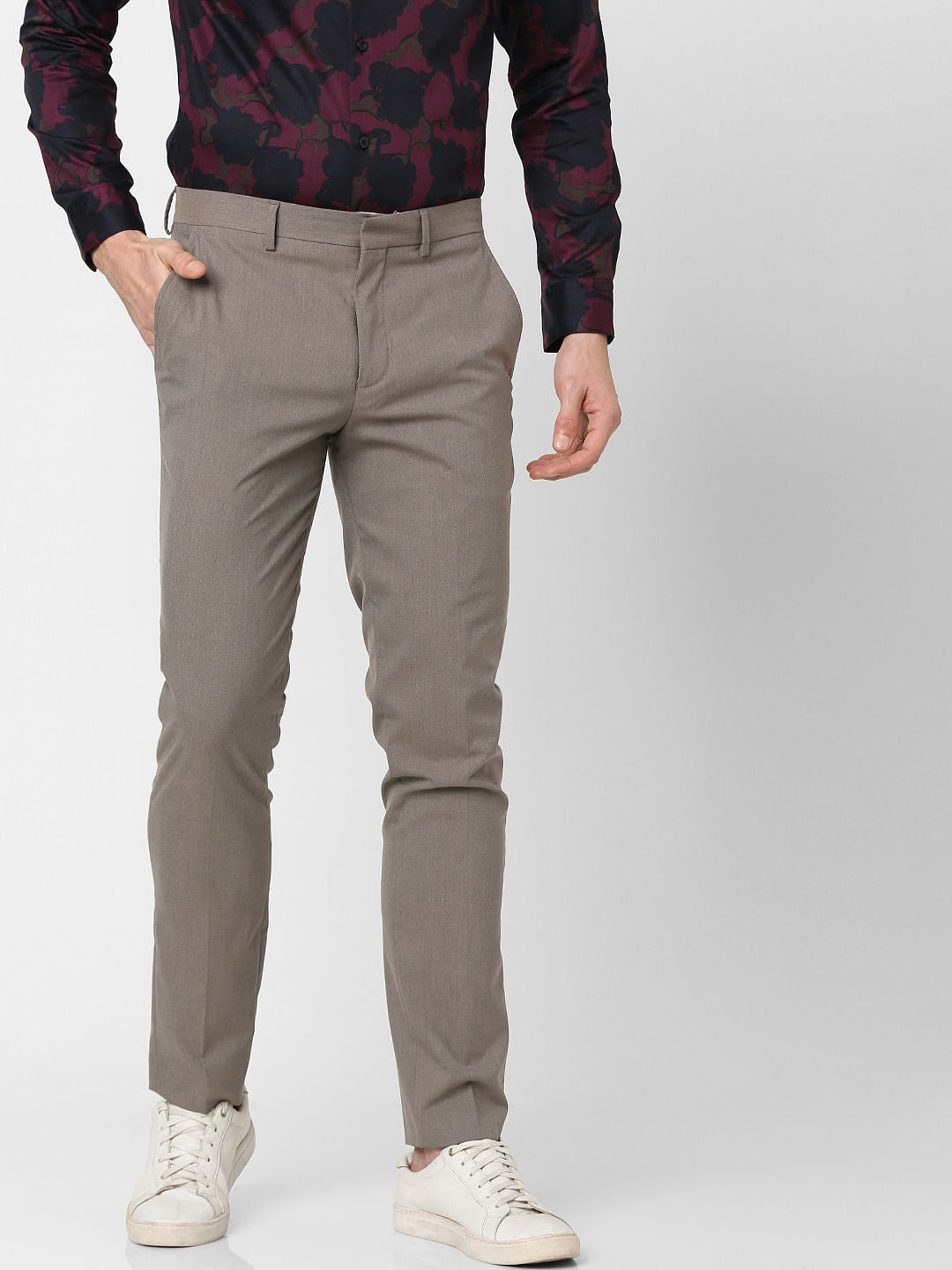 Brown Mid Rise Formal Trousers