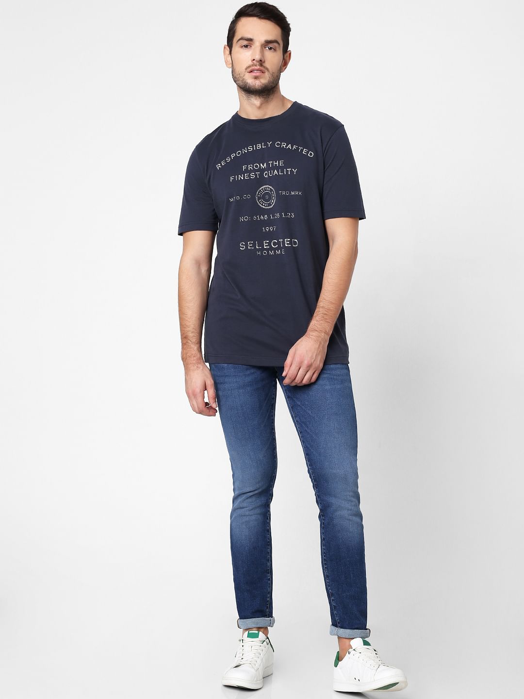 Blue Logo Print Crew Neck T-Shirt
