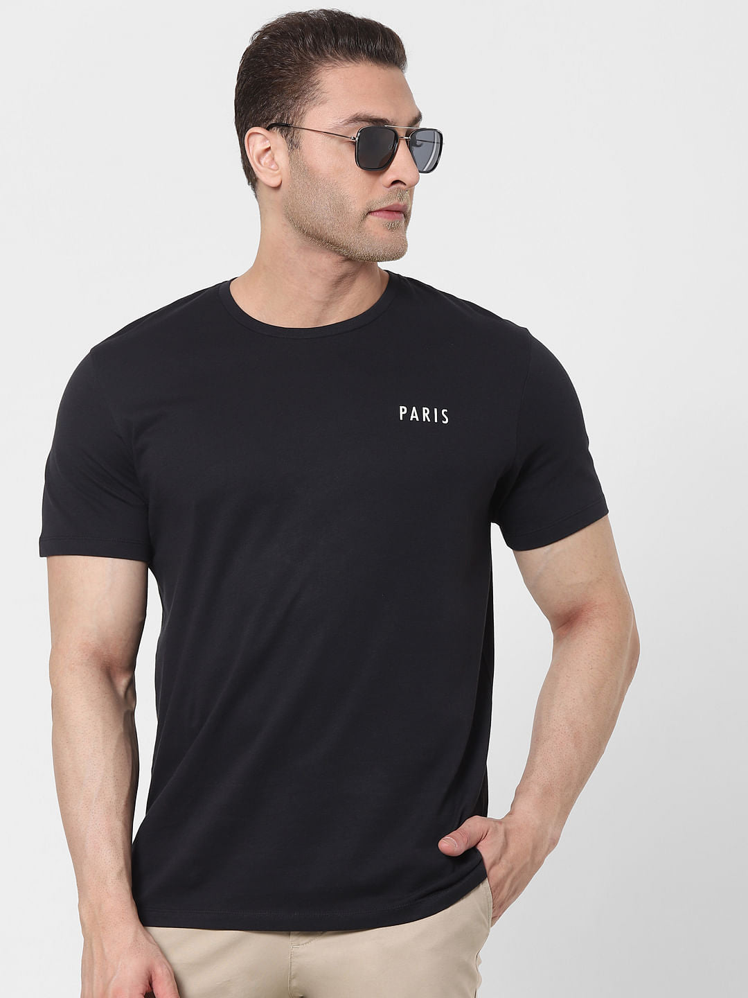 Black Organic Cotton Text Print Crew Neck T-Shirt