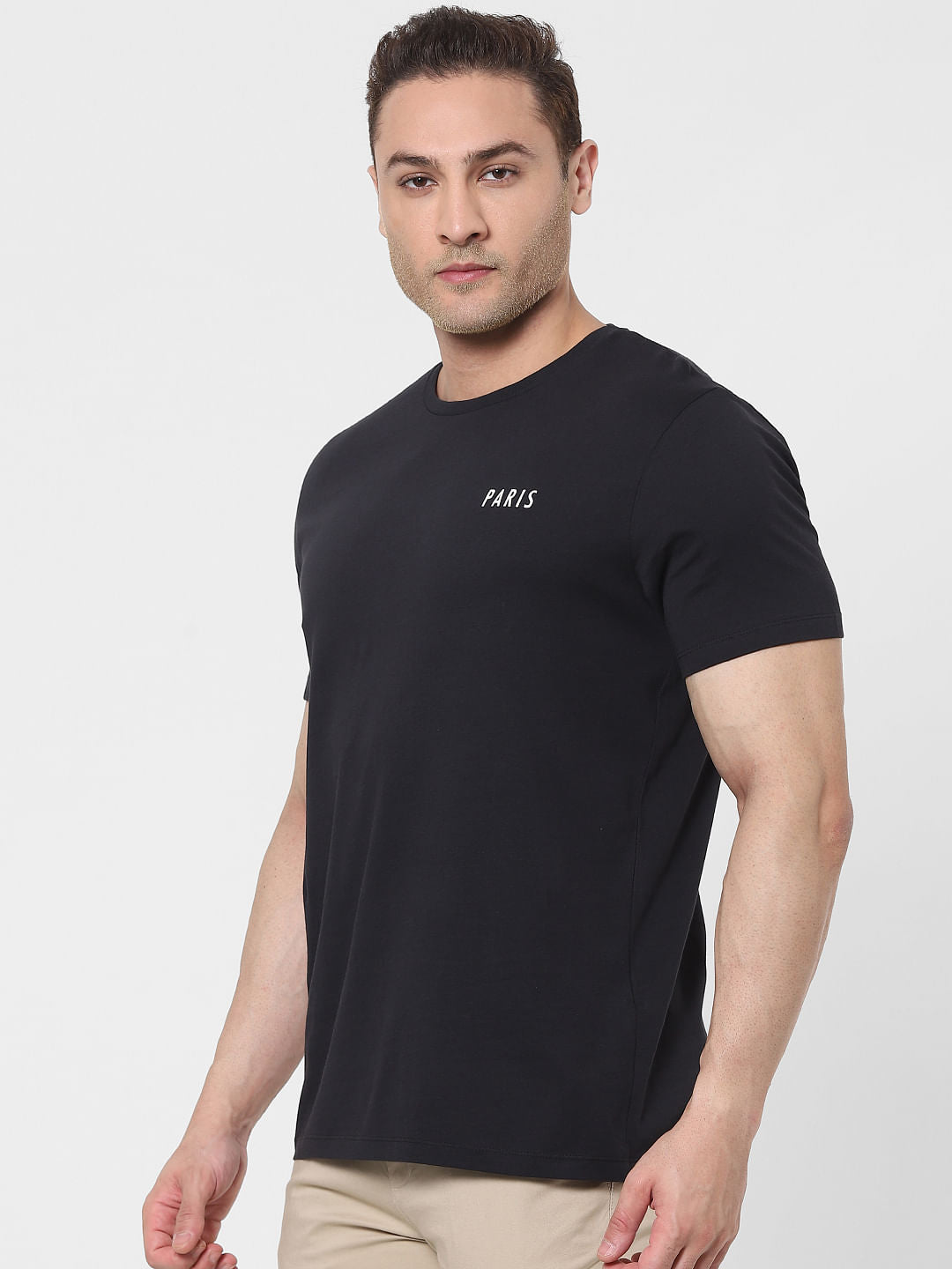 Black Organic Cotton Text Print Crew Neck T-Shirt