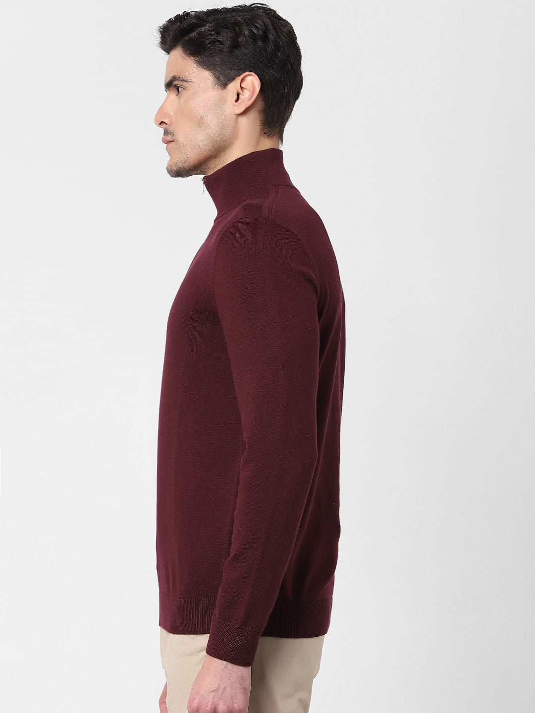 Burgundy Zipped High Neck Pullover