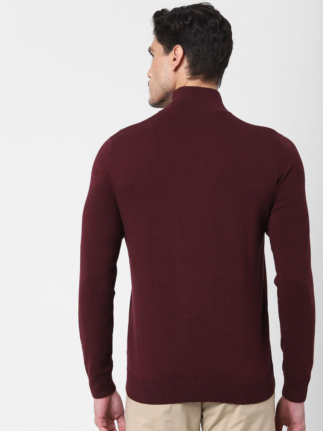 Burgundy Zipped High Neck Pullover